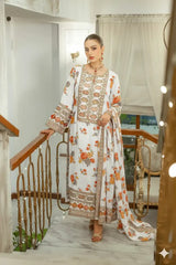 Sequence Patched Embroidered Neck, Sleeves and Daman with Printed Trouser and Dupatta - 3 Piece