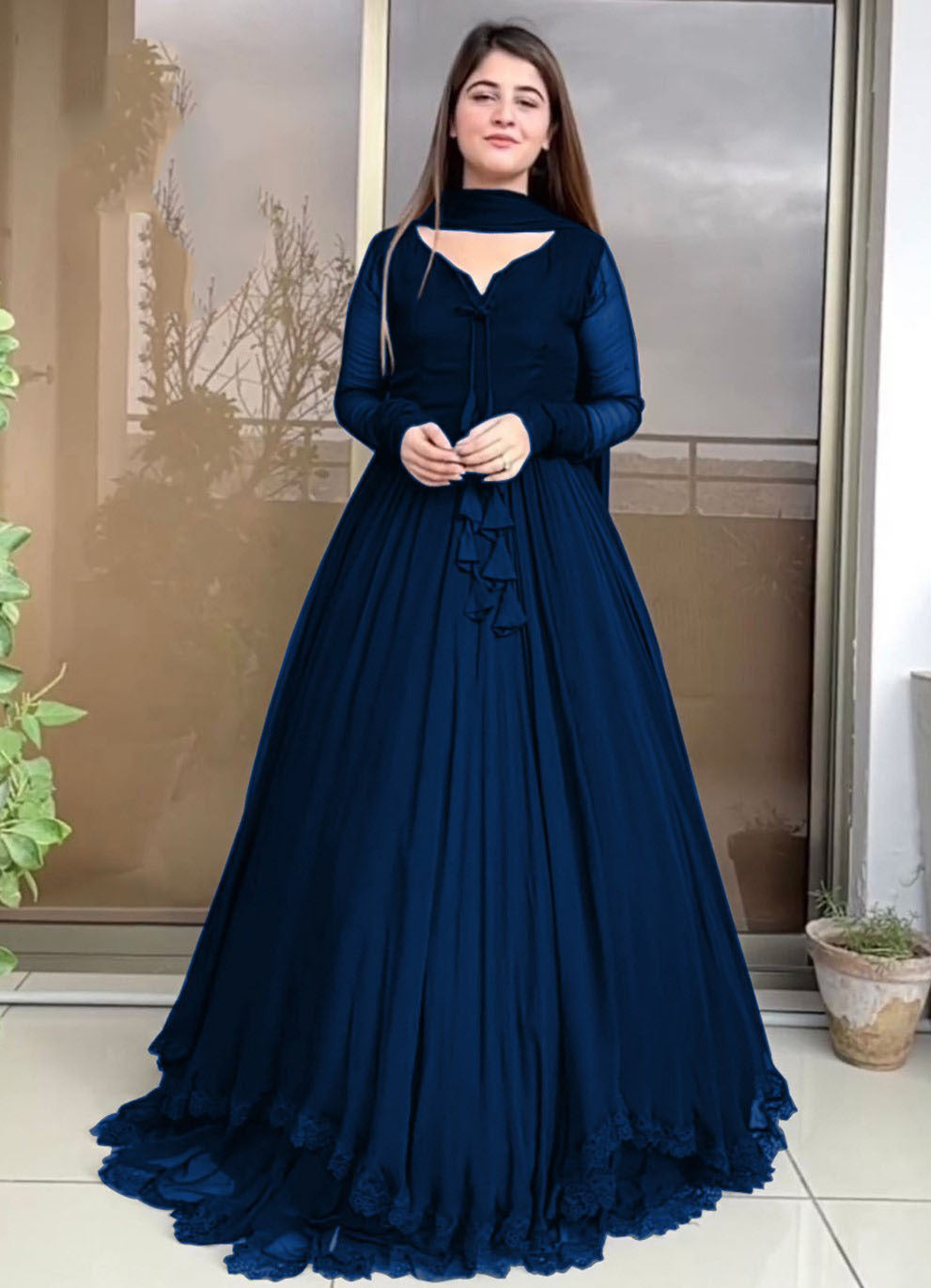 Two-Layer Border Maxi with Lace Detailing & Dupatta - 3 Piece