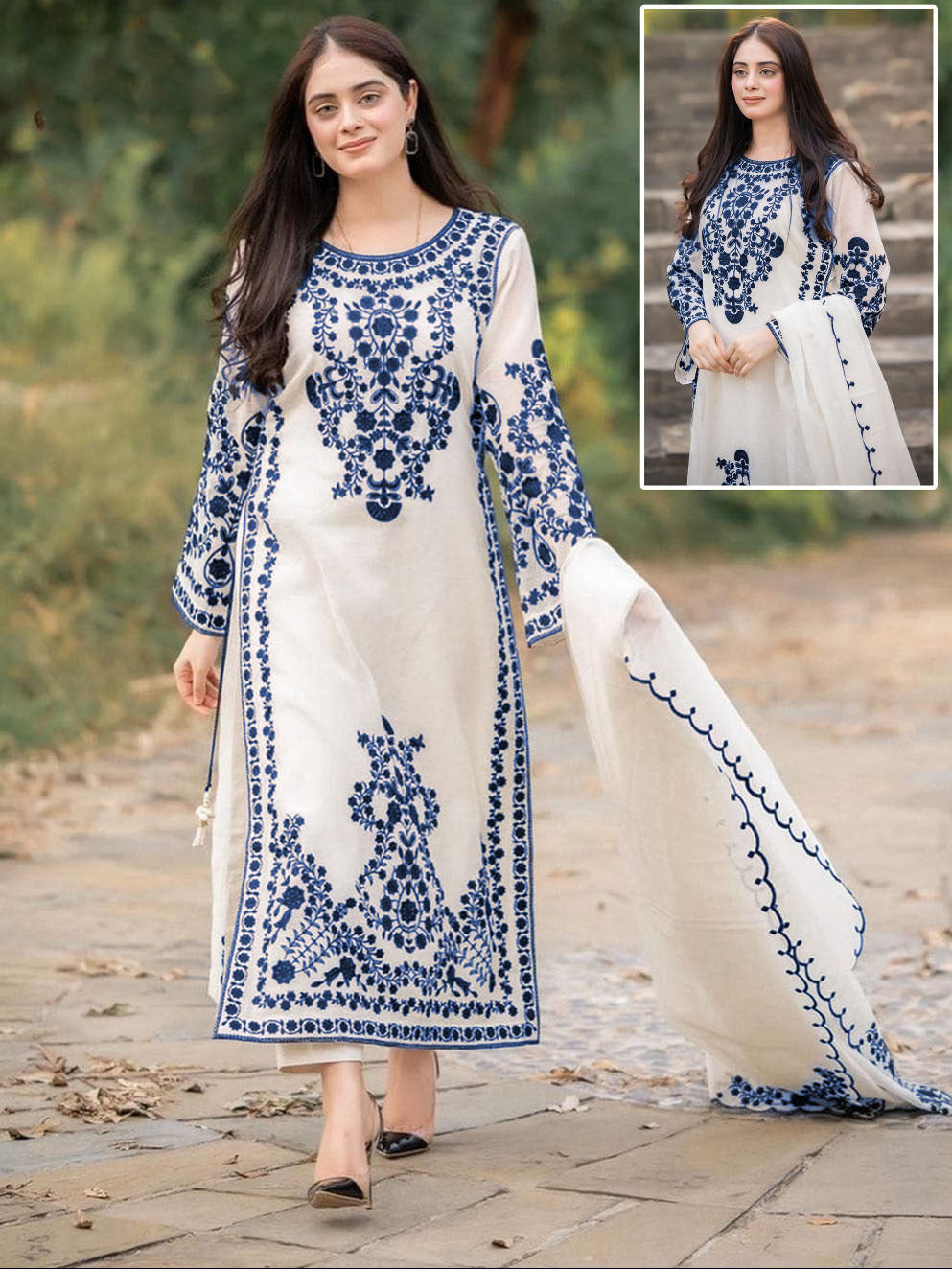 Front Heavy Embroidery Shirt With Frill Style Embroidered Dupatta 3 - Piece