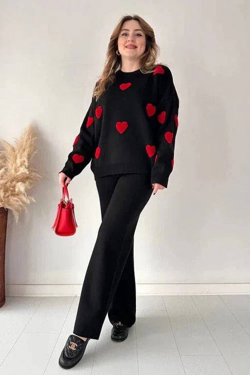 Revayat Black Heart Printed 2 PC Co-Ord Set