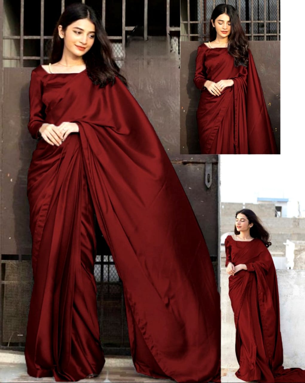 Plain Silk Saree - 3 Piece