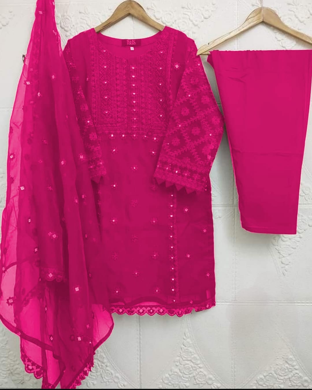 Heavy Embroidery Shirt With Pearls Attached - 3 Piece Dress