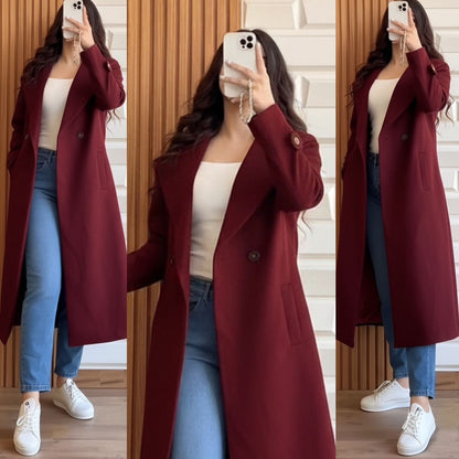 Front both sided Cross Pocket long Sleeves Button Coat
